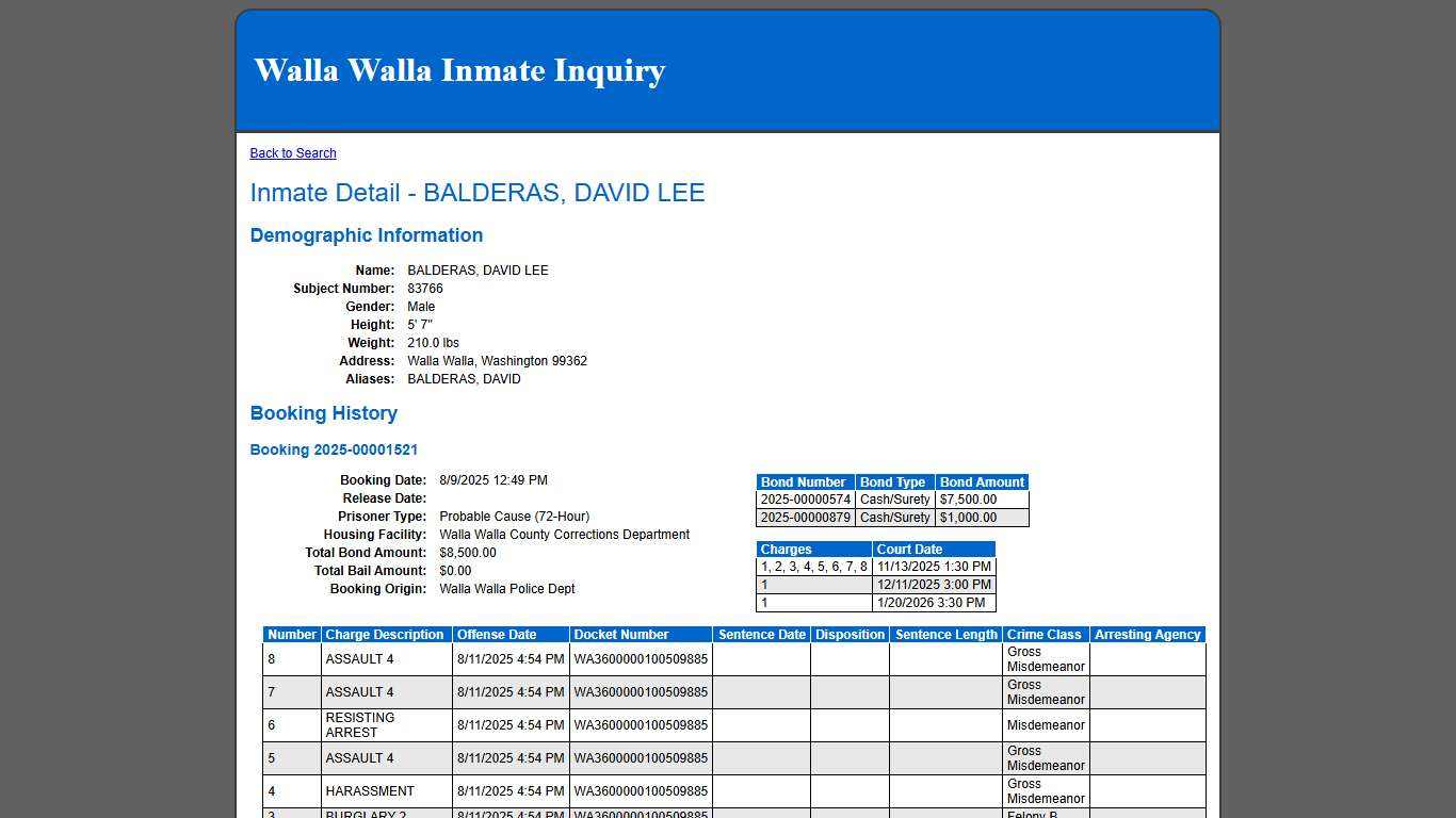Inmate Detail - BALDERAS, DAVID LEE